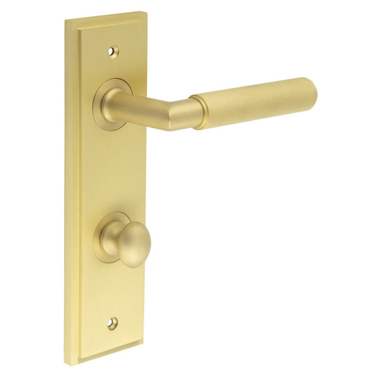 Burlington Piccadilly Door Handles Bathroom Din Backplate & Turn & Release 80 by Burlington By Frelan
