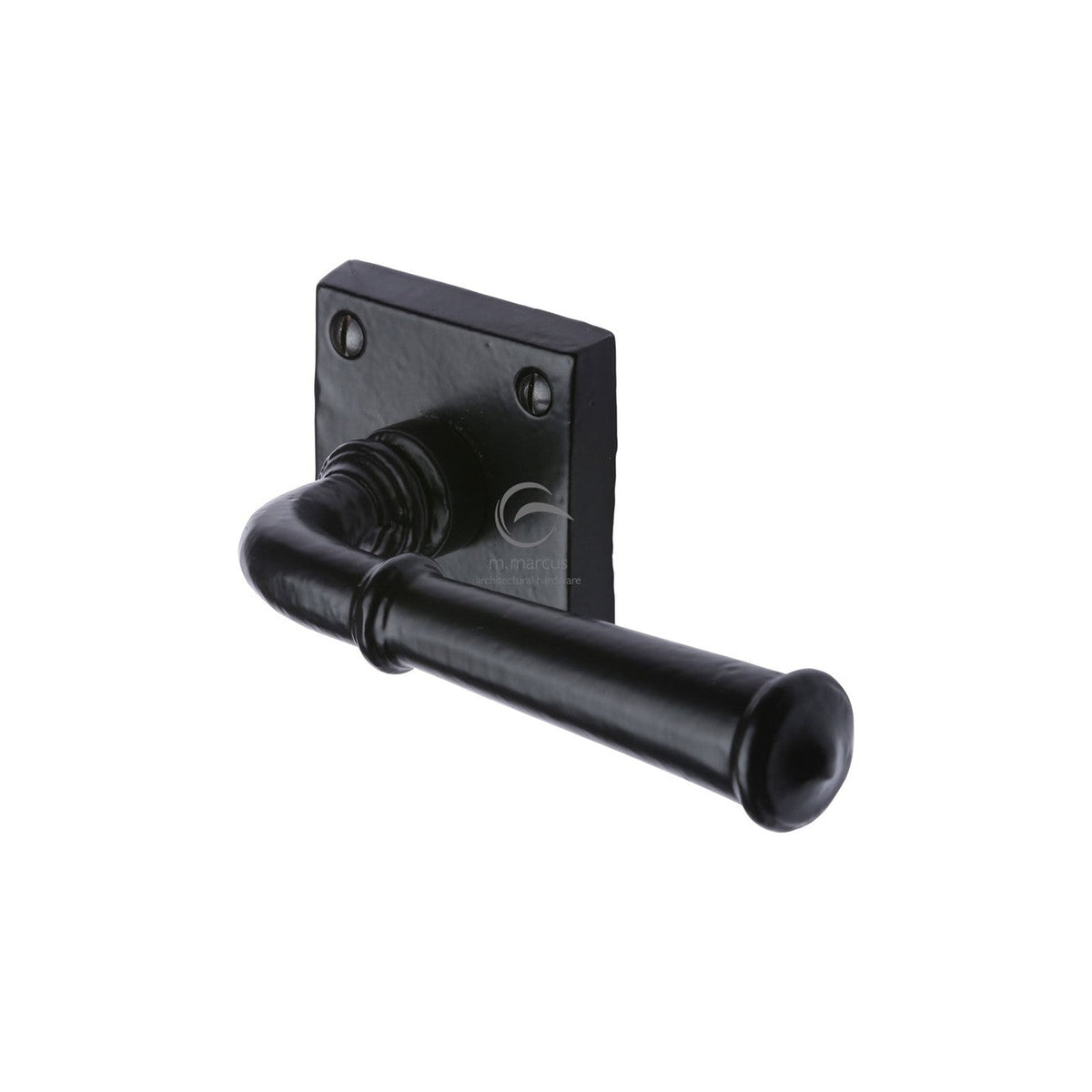 Black Iron Claverley Door Handle on Square Rose by M Marcus - Heritage Brass