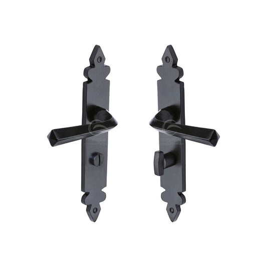 Black Iron Ironbridge Door Handle on Plate by M Marcus - Heritage Brass