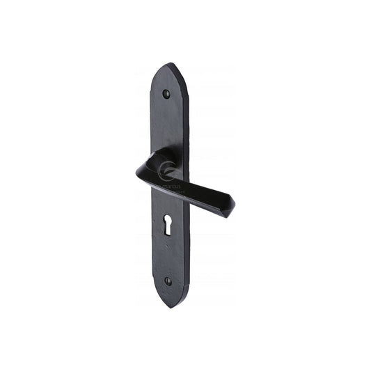 Black Iron Grafton Door Handle on Plate by M Marcus - Heritage Brass
