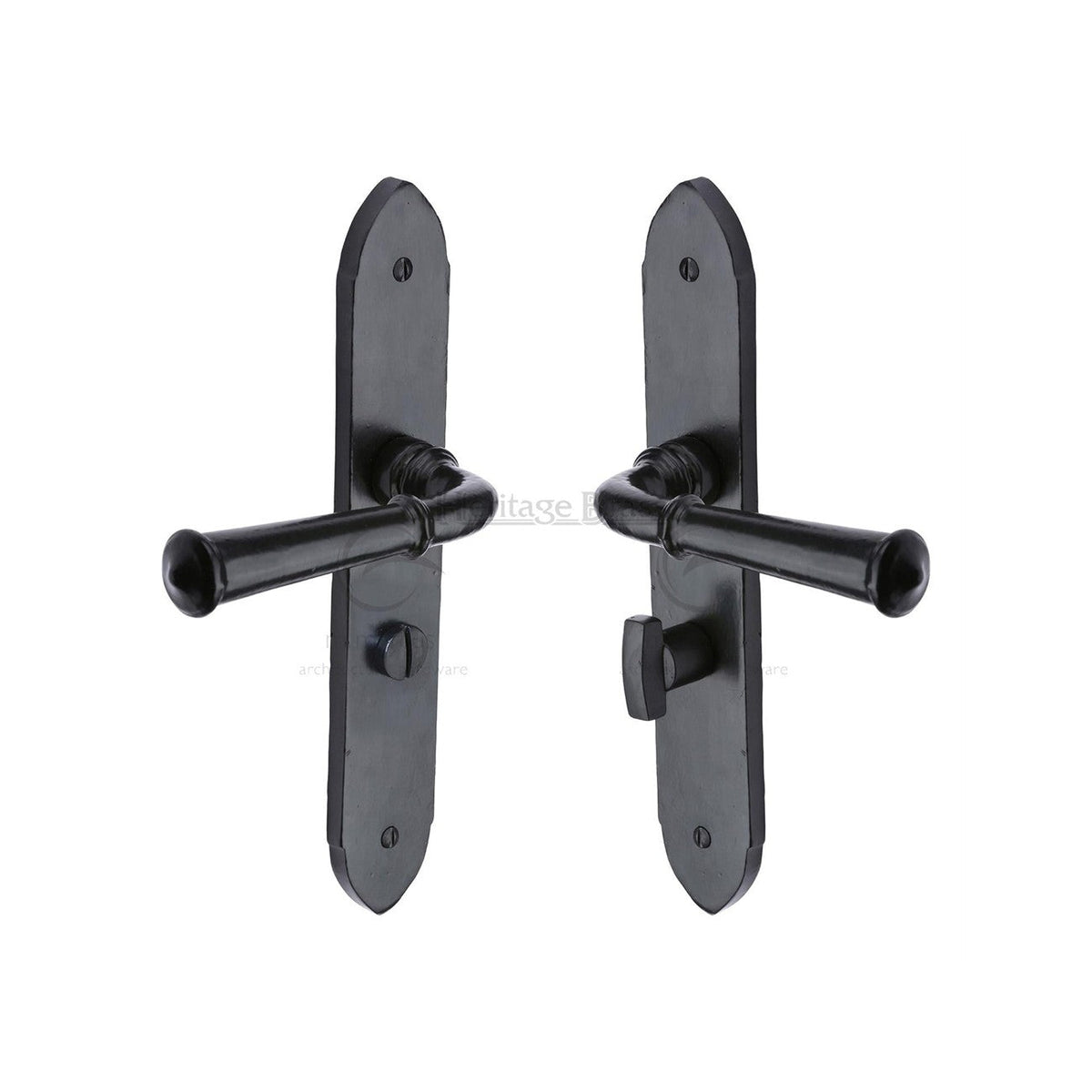 Black Iron Hadley Door Handle on Plate by M Marcus - Heritage Brass