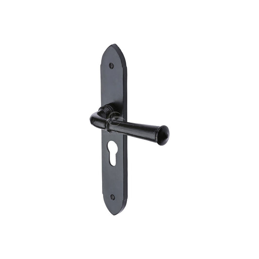 Black Iron Hadley Door Handle on Plate by M Marcus - Heritage Brass