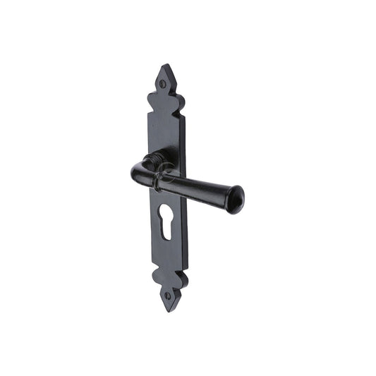 Black Iron Ludlow Door Handle on Plate by M Marcus - Heritage Brass