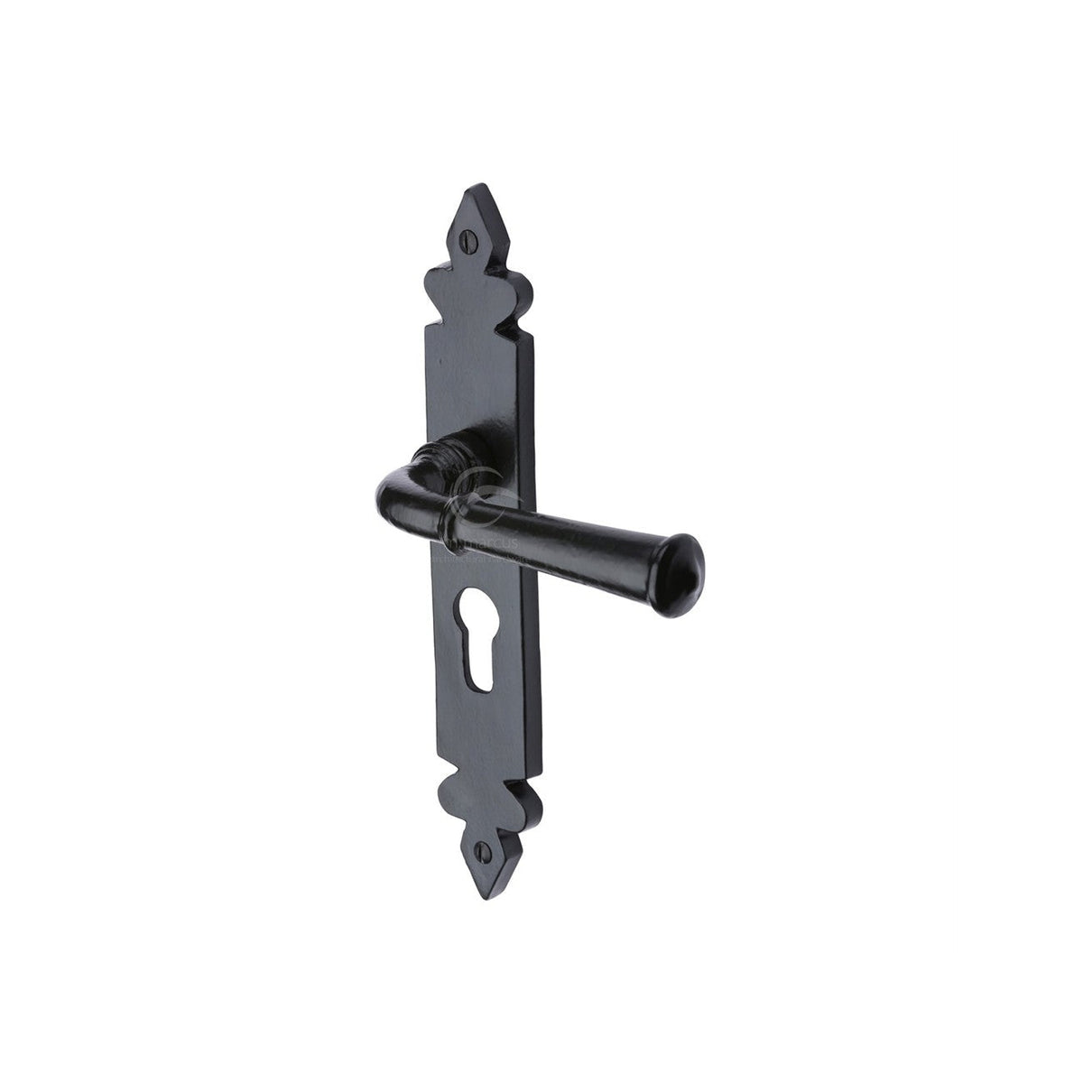 Black Iron Ludlow Door Handle on Plate by M Marcus - Heritage Brass