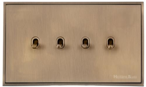 Executive Range Antique Brass, EX91 - 4 Gang Stockholm Toggle