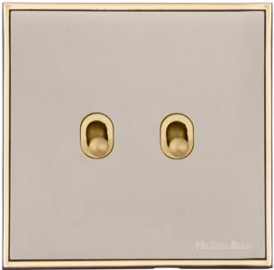Executive Range Satin Nickel with Polished Brass, EX15 - 2 Gang Stockholm Toggle