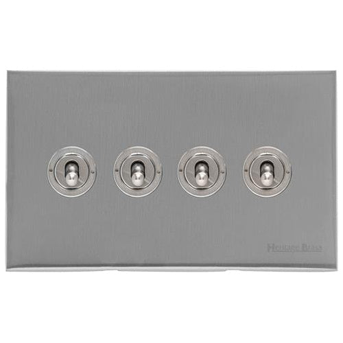 Windsor Range Satin Chrome Silk Switches & Sockets, WN35 - 4 Gang Toggle Switch by Heritage Brass By M-Marcus