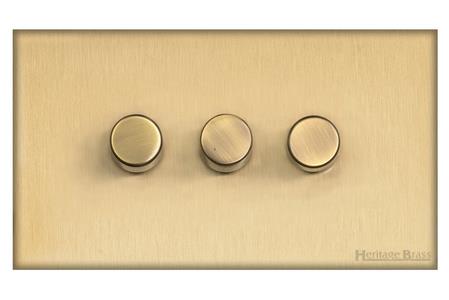 Windsor Range Matt Brass, WN40 - 3 Gang TED Dimmer (Compatible with LED Lamps)