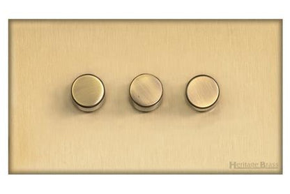 Windsor Range Matt Brass, WN40 - 3 Gang TED Dimmer (Compatible with LED Lamps)