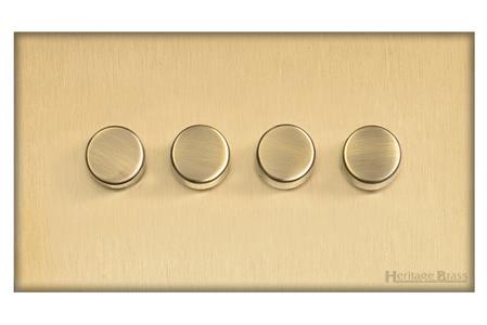 Windsor Range Matt Brass Switches & Sockets, WN40 - 4 Gang Dimmer 250 watts (Compatible with halogen/ incandescent bulbs) by Heritage Brass By M-Marcus