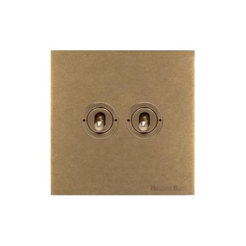 Windsor Range Aged Brass Switches & Sockets, WN50 - 2 Gang Toggle Switch by Heritage Brass By M-Marcus