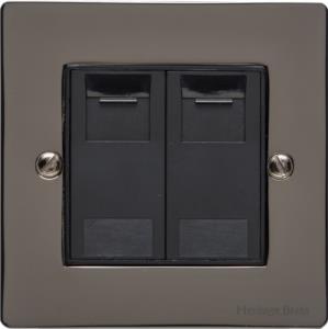 Elite Flat Plate Range Polished Black Nickel, T06 - 2 Gang CAT6