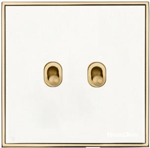 Executive Range Matt White with Polished Brass, EX10 - 2 Gang Stockholm Toggle