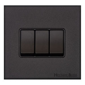 Windsor Range Jet Black (Project Finish) 3 Gang 2-Way Rocker Switch