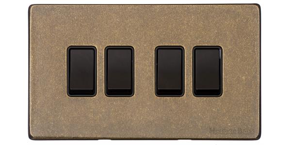 Vintage Range Rustic Brass, XRB - 4 Gang Rocker Switch
