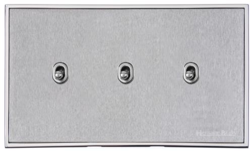 Executive Range Satin Chrome with Polished Chrome, EX23 - 3 Gang Stockholm Toggle