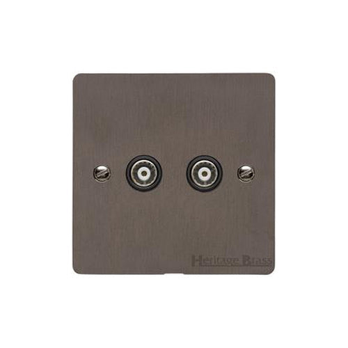 Heritage Brass Stylist Bronze Flat Plate - Round Edge - 2 Gang TV Coaxial Socket - Type L9 by Heritage Brass By M-Marcus
