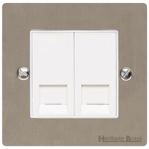 Elite Flat Plate Range Satin Nickel, T05 - 2 Gang CAT6