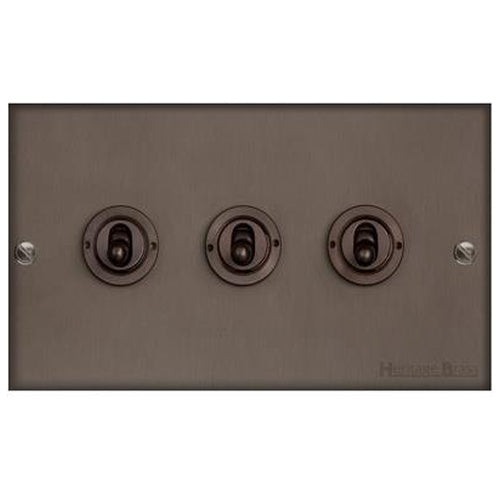 Heritage Brass Stylist Bronze Low Profile Plate - Square Edge - 3 Gang 2-Way Classic Toggle Switch -Type RL9 by Heritage Brass By M-Marcus