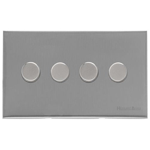 Windsor Range Satin Chrome Silk Switches & Sockets, WN35 - 4 Gang TED Dimmer (Compatible with LED Lamps) by Heritage Brass By M-Marcus