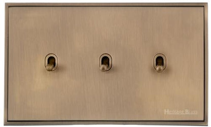 Executive Range Antique Brass, EX91 - 3 Gang Stockholm Toggle