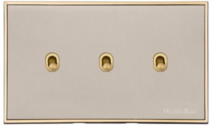 Executive Range Satin Nickel with Polished Brass, EX15 - 3 Gang Stockholm Toggle