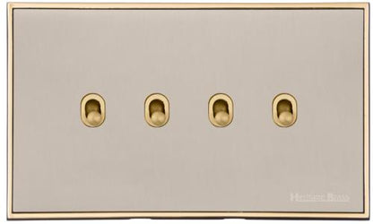 Executive Range Satin Nickel with Polished Brass, EX15 - 4 Gang Stockholm Toggle