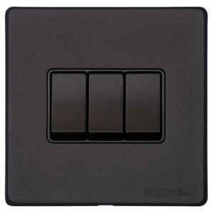 Vintage Range Matt Black, XBK - 3 Gang Rocker Switch