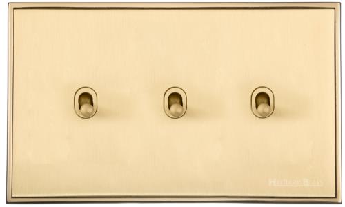 Executive Range Satin Brass with Polished Brass, EX14 - 3 Gang Stockholm Toggle