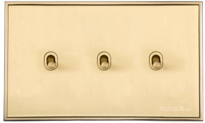 Executive Range Satin Brass with Polished Brass, EX14 - 3 Gang Stockholm Toggle