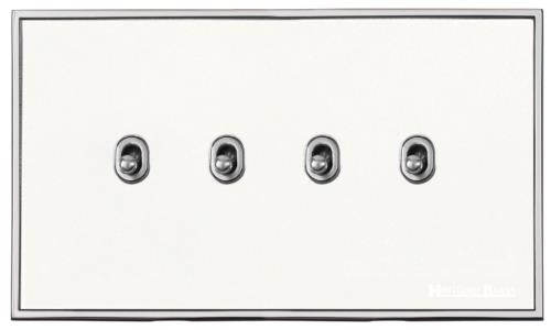 Executive Range Matt White with Polished Chrome, EX20 - 4 Gang Stockholm Toggle