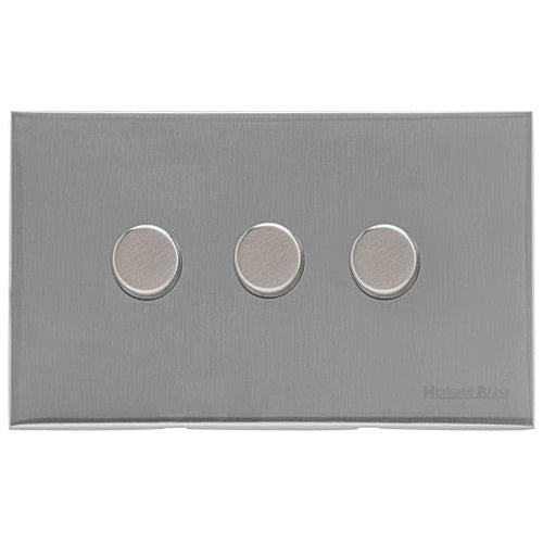 Windsor Range Satin Chrome Silk Switches & Sockets, WN35 - 3 Gang Dimmer 400 watts (Compatible with halogen/ incandescent bulbs) by Heritage Brass By M-Marcus