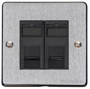 Elite Flat Plate Range Satin Chrome, T03 - 2 Gang CAT6