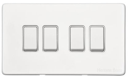 Vintage Range Matt White, XWH - 4 Gang Rocker Switch