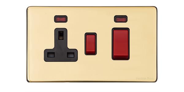 Vintage Range Unlacquered Polished Brass, XUL - 45A Cooker Unit + 13A Socket