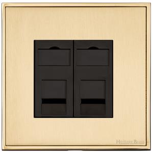 Executive Range Satin Brass with Polished Brass, EX14 - 2 Gang CAT6
