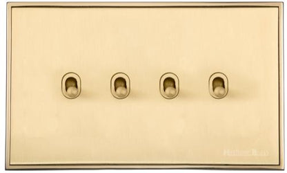 Executive Range Satin Brass with Polished Brass, EX14 - 4 Gang Stockholm Toggle