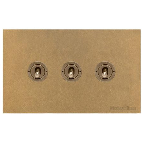 Windsor Range Aged Brass Switches & Sockets, WN50 - 3 Gang Toggle Switch by Heritage Brass By M-Marcus