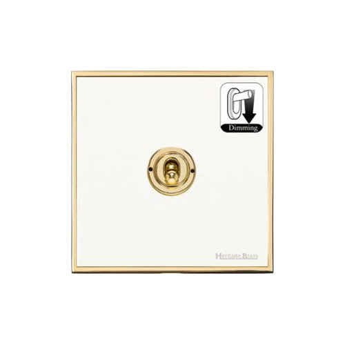 Executive Range Matt White with Polished Brass Switches & Sockets, EX10 - 1 Gang Dimming Toggle Switch by Heritage Brass By M-Marcus