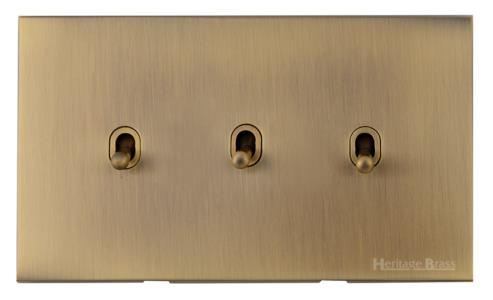 Winchester Range Antique Brass, W91 - 3 Gang Stockholm Toggle