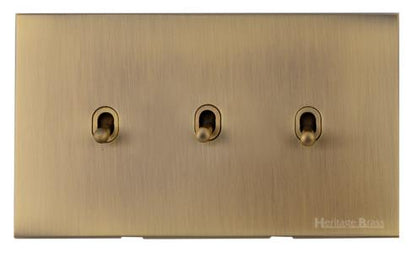 Winchester Range Antique Brass, W91 - 3 Gang Stockholm Toggle