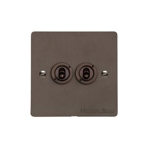 Heritage Brass Stylist Bronze Flat Plate - Round Edge - 2 Gang 2-Way Classic Toggle Switch - Type L9 by Heritage Brass By M-Marcus
