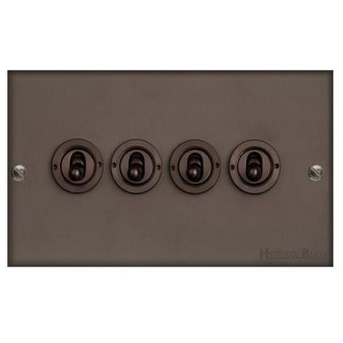 Heritage Brass Stylist Bronze Low Profile Plate - Square Edge - 4 Gang 2-Way Classic Toggle Switch -Type RL9 by Heritage Brass By M-Marcus