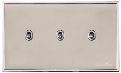 Executive Range Satin Nickel with Polished Chrome, EX25 - 3 Gang Stockholm Toggle