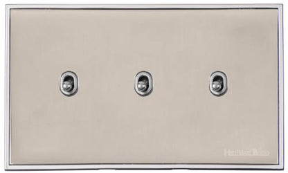 Executive Range Satin Nickel with Polished Chrome, EX25 - 3 Gang Stockholm Toggle