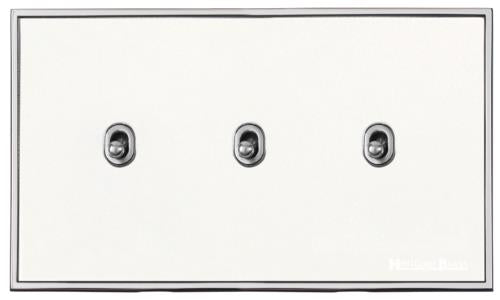 Executive Range Matt White with Polished Chrome, EX20 - 3 Gang Stockholm Toggle