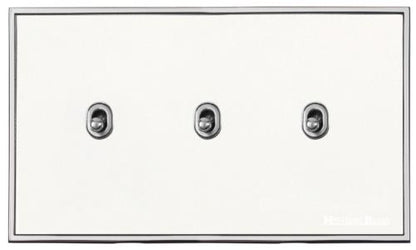 Executive Range Matt White with Polished Chrome, EX20 - 3 Gang Stockholm Toggle