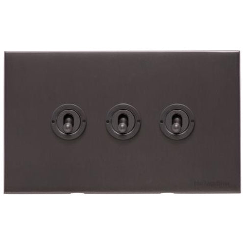 Windsor Range Matt Bronze Switches & Sockets, WN9 - 3 Gang Toggle Switch by Heritage Brass By M-Marcus