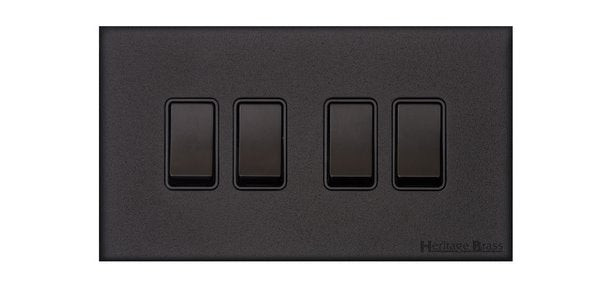 Windsor Range Jet Black (Project Finish) 4 Gang 2-Way Rocker Switch