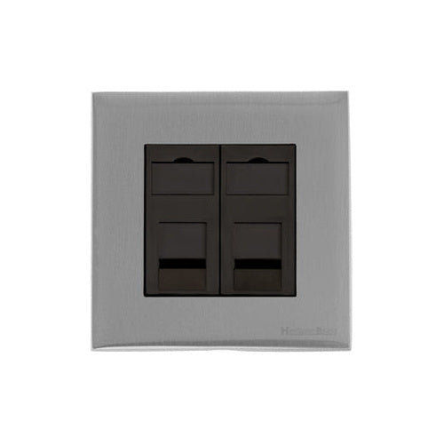 Windsor Range Satin Chrome Silk Switches & Sockets, WN35 - 2 Gang Secondary Line Socket by Heritage Brass By M-Marcus